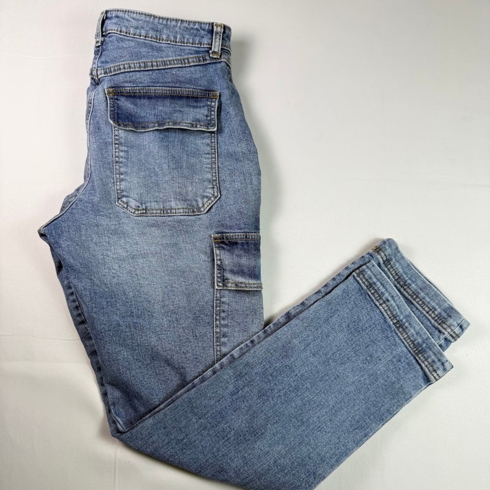 INC International Concept Cargo Jeans Straight Leg High Rise Womens 6/28 Blue